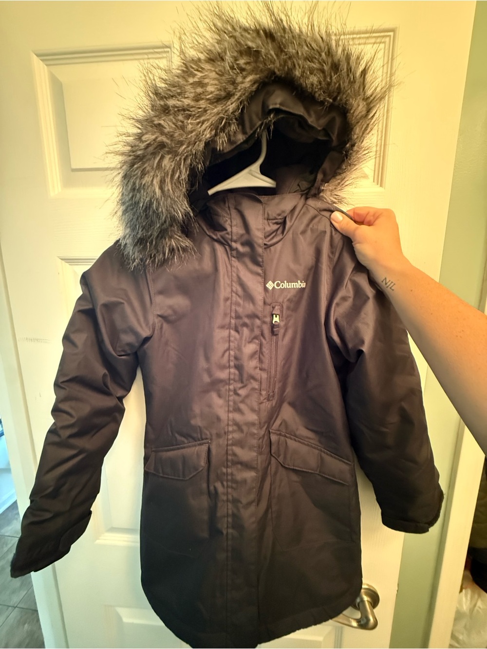 Columbia Girls' Black Faux-Fur Hooded Coat